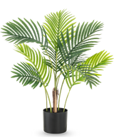 Artificiell växt Phoenix 85 cm har flera höga gröna palmblad och kommer i en enkel svart kruka, perfekt mot en vit bakgrund.