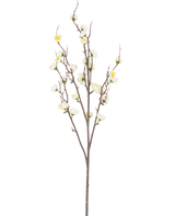 Den konstgjorda japanska körsbärsblomman 94 cm vit har en enda brun gren med flera tunna skott och små vita konstgjorda körsbärsblommor, mot en vanlig vit bakgrund.