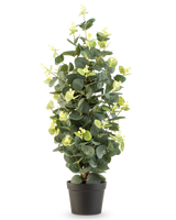 Den konstgjorda växten Eucalyptus 61 cm är en konstgjord växt i kruka med gröna blad i en enkel svart kruka, som står upprätt mot en vit bakgrund.