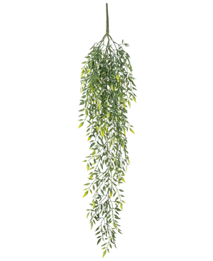 Den konstgjorda hängväxten Bambu 90 cm är en konstgjord hängande bambubuske med många små blad på fina grenar, mot en vanlig vit bakgrund.