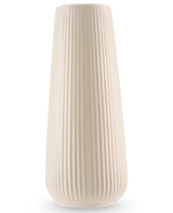 Vase Dust 20 cm beige är en hög, benvit keramikvas med en slät matt yta och vertikala ribbor. Den moderna, lätt avsmalnande designen gör den perfekt som vas för konstgjorda blommor.