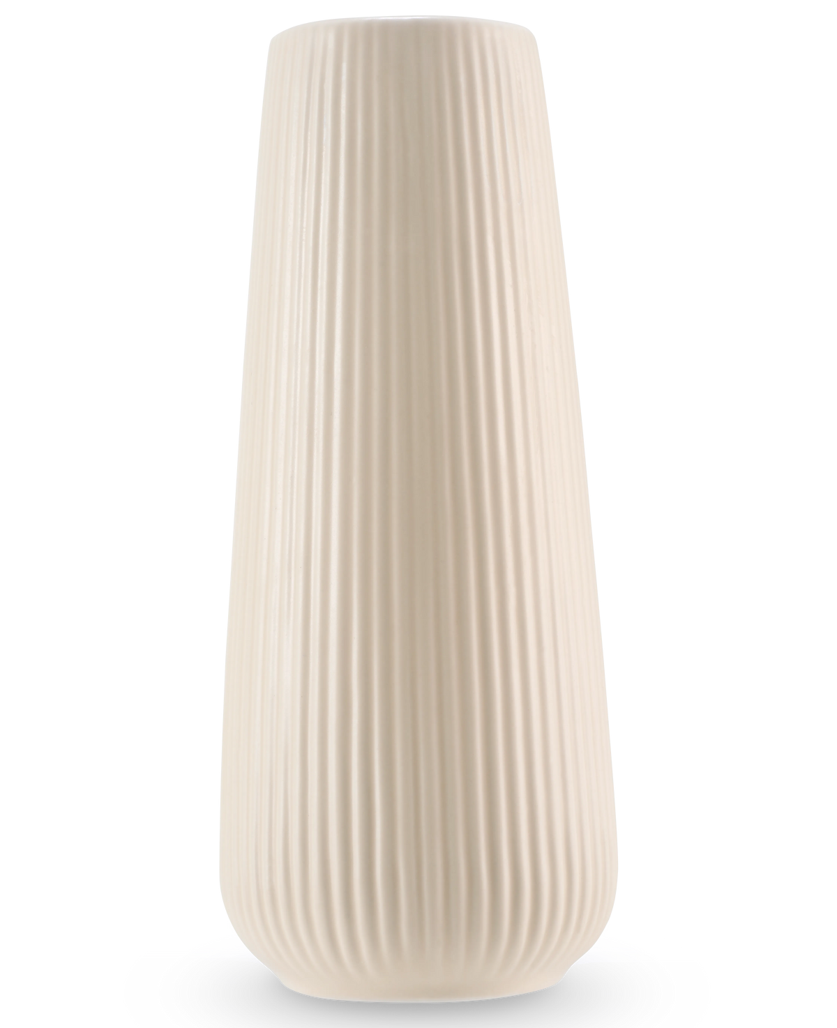 Vase Dust 20 cm beige är en hög, benvit keramikvas med en slät matt yta och vertikala ribbor. Den moderna, lätt avsmalnande designen gör den perfekt som vas för konstgjorda blommor.