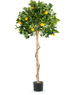 Ett konstgjord växtapelsinträd på enkelstam 150 cm i kruka med en smal stam, livfulla gröna blad och realistiska orange frukter, avbildad mot en vanlig vit bakgrund.