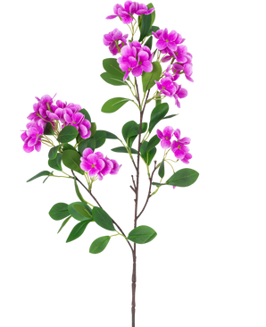 Artificiell blomsnöboll Real Touch Purple 80 cm har en enda stjälk med flera klasar av livfulla lila blommor och frodiga gröna blad, vackert presenterad mot en vit bakgrund.