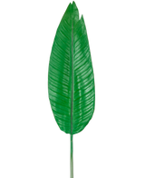 Artificiella blad Strelitzia 110cm är ett stort, grönt konstgjort blad med en framträdande mittnård och synliga sidovener, avbildat mot en vanlig vit bakgrund.