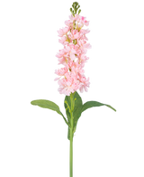 Artificiell blomma Violier 78 cm rosa är en enkel ljusrosa konstgjord blomma med flera små blommor längs den upprättstående stjälken och gröna blad, mot en vit bakgrund.