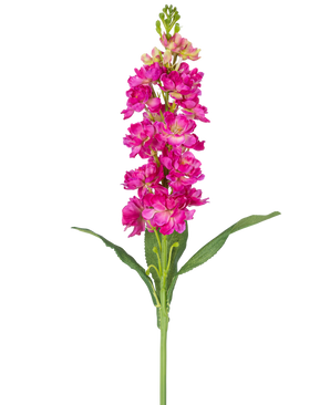 En enda Artificiell Blomma Violier 78 cm fuchsia med flera livfulla rosa blommor och gröna blad mot en vanlig vit bakgrund.