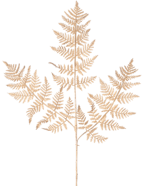 Den konstgjorda ormbunken 78 cm guld har en delikat, torkad ormbunkegren med tunna, intrikata ljusbruna blad i ett detaljerat spetsmönster, elegant uppsatt mot en vanlig vit bakgrund.