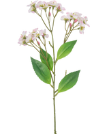 En konstgjord blomorkidé Real Touch Pink på 50 cm med flera klasar av ljusrosa blommor och gröna blad, isolerade på en vit bakgrund.