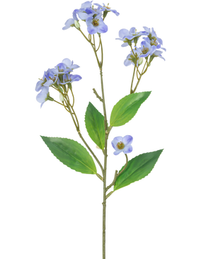 En konstgjord blomsterorkidé Real Touch Lila 50 cm har en enda grön stjälk med flera grenar, var och en dekorerad med klasar av små, ljuslila orkidéblommor och gröna blad, mot en vit bakgrund.
