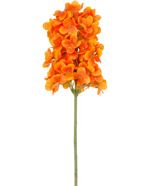 En enda artificiell blomsnöboll Real Touch Orange, 58 cm hög, har ljusa orange blommor i klungor på en grön stjälk, mot en vanlig vit bakgrund.