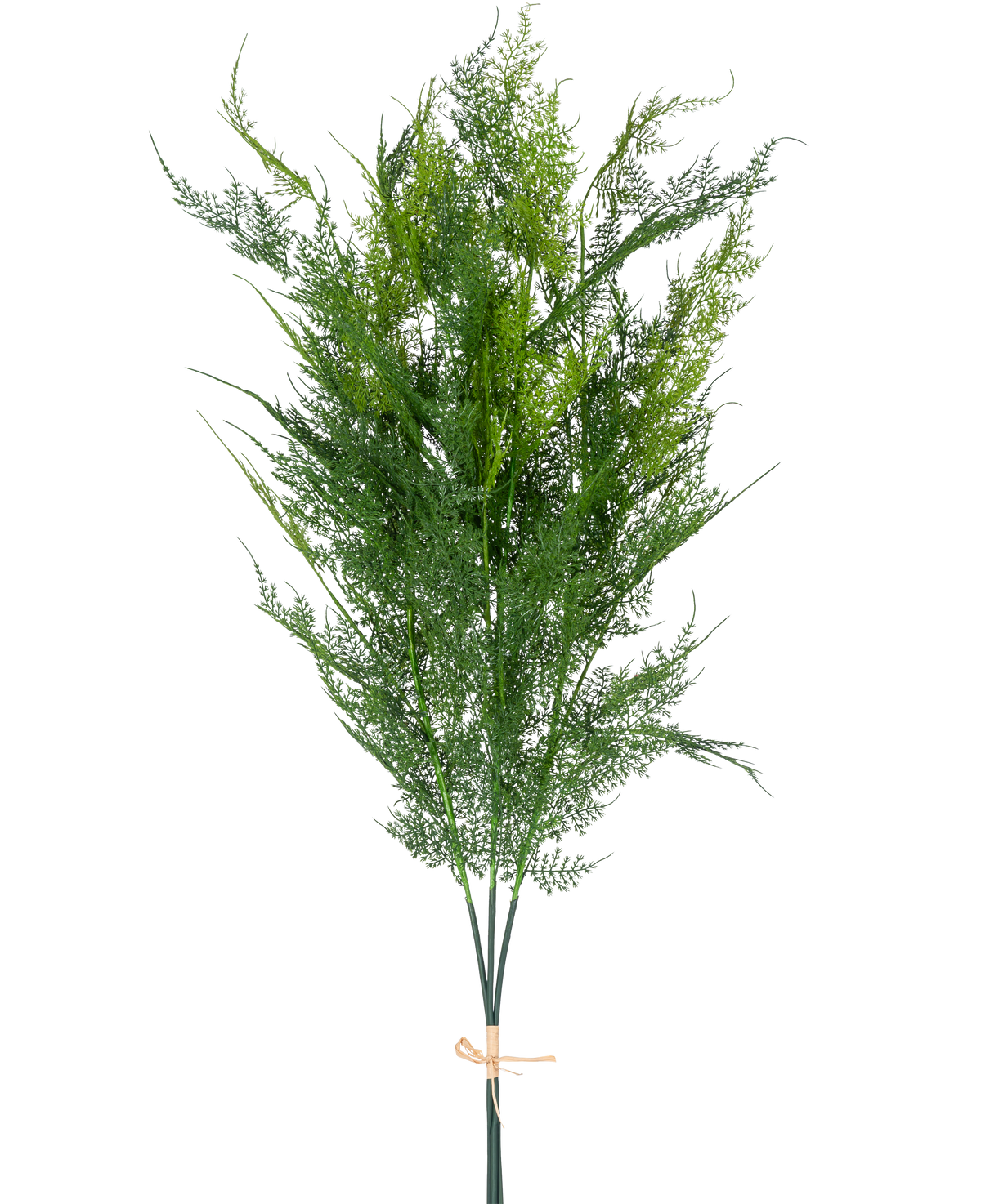 Artificial Branch Fern Deluxe 127 cm har höga, fjäderljusgröna konstgjorda ormbunkar, buntade med ett brunfärgat rep, mot en vanlig vit bakgrund.