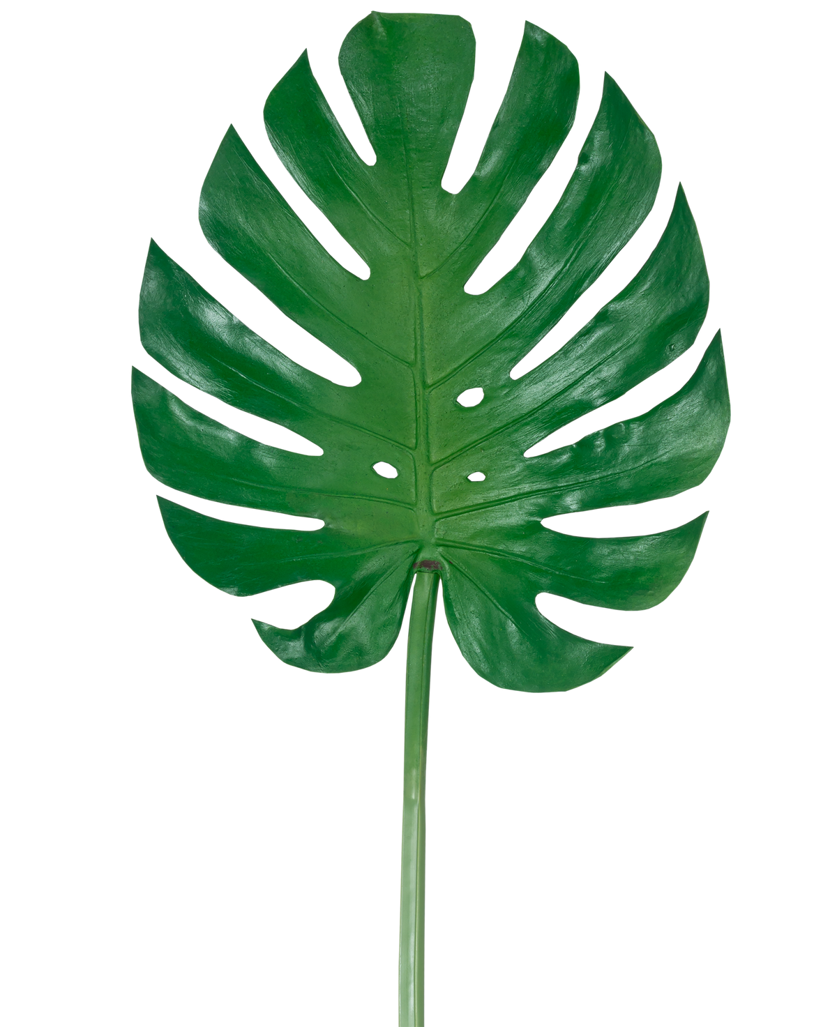 Artificial Leaf Monstera 88cm är ett stort artificiellt grönt monsterablad med djupa slitsar och perforeringar, mot en vanlig vit bakgrund.