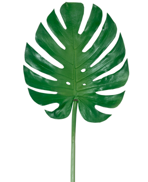 Artificial Leaf Monstera 88cm är ett stort artificiellt grönt monsterablad med djupa slitsar och perforeringar, mot en vanlig vit bakgrund.