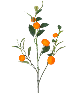 En artificiell grenmandarin 104 cm orange gren med gröna blad och levande orange mandarinliknande frukter, mot en vanlig vit bakgrund.