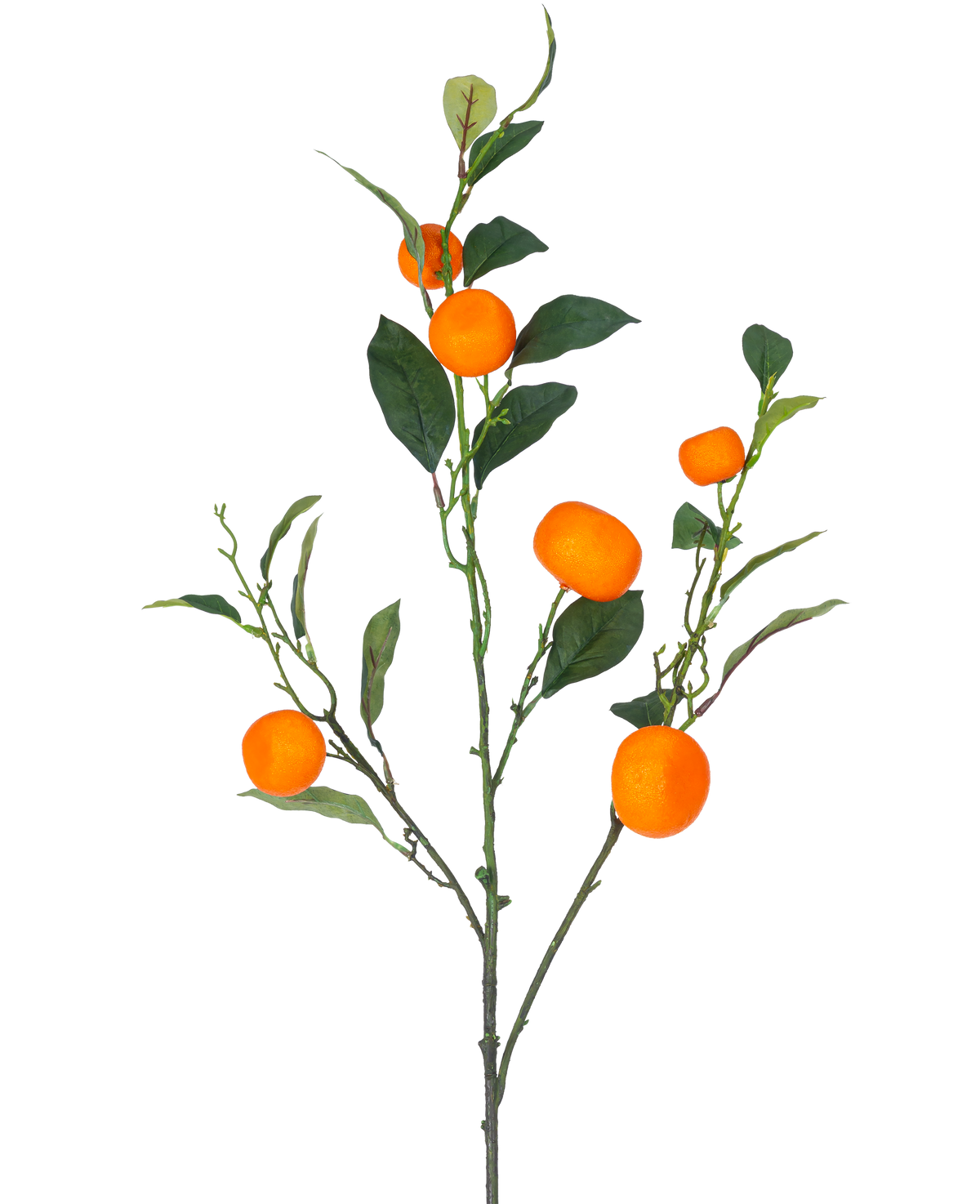 En artificiell grenmandarin 104 cm orange gren med gröna blad och levande orange mandarinliknande frukter, mot en vanlig vit bakgrund.