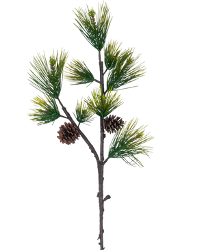 Artificiell gren Black Pine 100 cm grön har långa, smala gröna barr och två bruna kottar mot en vanlig vit bakgrund.