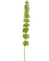 De konstgjorda blomklockorna från Irland 98 cm har en enda upprätt grön stjälk med flera runda gröna blad eller högblad jämnt fördelade längs sin längd, på en vanlig vit bakgrund.