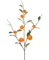 En konstgjord mandaringren 93 cm orange med gröna blad och ett antal mogna, orange mandariner är avbildad mot en vanlig vit bakgrund.