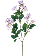 En enda konstgjord blomma Lagerstroemia 92 cm lila med klasar av ljuslila blommor och flera gröna blad, mot en vanlig vit bakgrund.