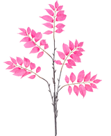 Den konstgjorda grenen Ormbunke grenad 83 cm rosa har en enda mörkbrun stjälk som förgrenar sig i flera mindre stjälkar, var och en dekorerad med klasar av livfulla rosa löv på en vit bakgrund.
