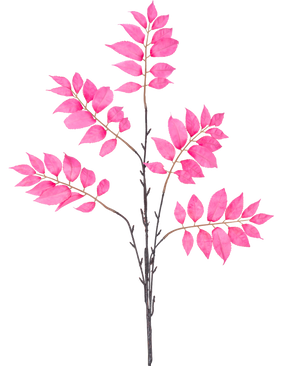Den konstgjorda grenen Ormbunke grenad 83 cm rosa har en enda mörkbrun stjälk som förgrenar sig i flera mindre stjälkar, var och en dekorerad med klasar av livfulla rosa löv på en vit bakgrund.