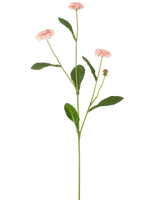 Den konstgjorda blomman sommarstjärna 57 cm rosa har en lång grön stjälk med tre rosa tusensköna-liknande blommor och flera gröna blad, mot en vanlig vit bakgrund.