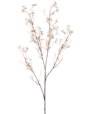 En konstgjord blomma Blommor 130 cm ljusblå har ömtåliga konstgjorda grenar med tunna bruna stjälkar och små ljusblå blommor mot en vanlig vit bakgrund.