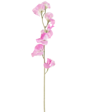 En enda konstgjord blomärta 64 cm rosa har känsliga, volangrosa kronblad och en ljusgrön stjälk, mot en vanlig vit bakgrund.