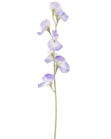En enda konstgjord ärtblomma 64 cm lavendel, med flera fina ljuslila blommor och gröna stjälkar, isolerad på en vit bakgrund.