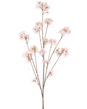 Artificiell blomma körsbärsblommor 130 cm rouge har flera tunna stjälkar med klasar av känsliga, ljusrosa körsbärsblommor mot en vanlig vit bakgrund.