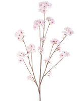 Konstgjorda blommor körsbärsblommor 130 cm ljusrosa har flera tunna stjälkar med klasar av känsliga ljusrosa körsbärsblommor, vackert arrangerade och isolerade på en vit bakgrund.