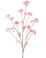 Den konstgjorda blommor körsbärsblommor 130 cm rosa har en enda brun stjälk som förgrenar sig till klasar av känsliga rosa körsbärsblommor, vackra mot en vanlig vit bakgrund.