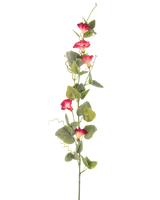 En enda stjälk av konstgjord blombinda 122 cm röd, med flera röda konstgjorda blommor och gröna blad mot en vanlig vit bakgrund.