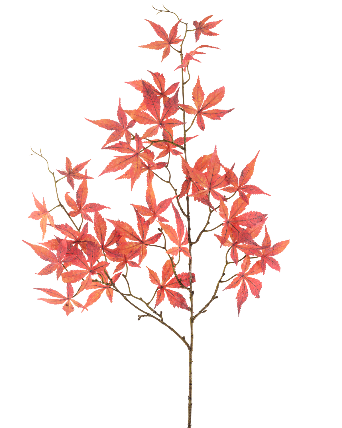 Artificiell blomlönnlöv 109 cm röd har flera tunna grenar dekorerade med livfulla röda, stjärnformade lönnlöv, vackert visade mot en vanlig vit bakgrund.