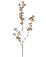 De konstgjorda blommorna 102 cm lila/gröna har en enda brun stjälk med flera grenar, var och en dekorerad med små prickiga lila och gröna blad, mot en vanlig vit bakgrund.