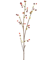 Konstblomma Nypon 112 cm röd har en enda brun gren med små röda och mörklila bär och några ljusgröna blad, mot en vanlig vit bakgrund.