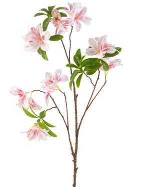Den konstgjorda blomman Begonia 99 cm rouge har en enda gren med flera blommande rosa och vita begoniablommor och knippen av gröna blad mot en vit bakgrund.