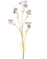 Artificiell Blomma Cosmos 95 cm lila har en delikat stjälk med flera ljuslila blommor och små gröna blad, vackert mot en vanlig vit bakgrund.