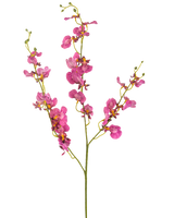 Artificiell blomsterorkidé 98 cm fuchsia har livfulla rosa orkidéblommor och knoppar på långa, smala gröna stjälkar, vackra mot en vit bakgrund.