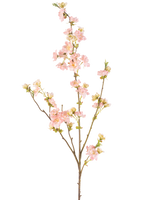 Konstgjorda blommor körsbärsblommor 94 cm ljusrosa har en enda gren med flera utlöpare, dekorerad med klasar av känsliga ljusrosa körsbärsblommor och gröna knoppar, mot en vanlig vit bakgrund.