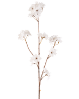 Krämen Artificiell blommor Cherry Blossom 85 cm har en smal brun stjälk med flera grenar som håller klasar av känsliga grädde konstgjorda körsbärsblommor, allt mot en vanlig vit bakgrund.