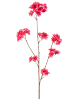 Den konstgjorda Körsbärsblomman 85 cm fuchsia har en enda brun stjälk med flera grenar, var och en dekorerad med kluster av levande fuchsia konstgjorda körsbärsblommor, mot en vanlig vit bakgrund.