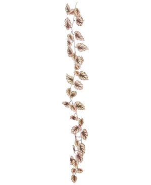 Den konstgjorda Begonia-girlangen 180 cm UV har en enda, tunn vinstock dekorerad med många små gröna och rosa blad, allt mot en skarp vit bakgrund.
