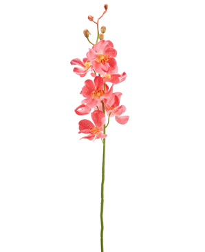 Artificiell blomorkidé 55 cm rosa har en enda stjälk med livfulla rosa orkidéblommor med flera öppna blommor och knoppar, mot en vanlig vit bakgrund.