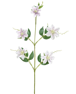 En enda konstgjord blomma Alstroemeria 47 cm röd/lila stjälk med olika grenar och blad, med fem rödlila blommor med gult hjärta, mot vit bakgrund.