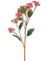 Den konstgjorda blomman Japanese Berry 62 cm mörkrosa har en enda konstgjord stjälk med klasar av små mörkrosa blommor och några gröna blad, mot en vit bakgrund.