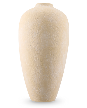 Calm Bloom Vase 42 cm beige är en hög, oval keramikvas med en strukturerad yta och en smal öppning, mot en vanlig vit bakgrund.