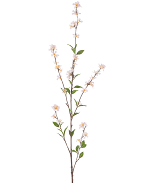 Artificiell blomblommor 119 cm rouge är en hög, smal konstgjord gren med fina vita blommor och gröna blad över hela längden, mot en vanlig vit bakgrund.