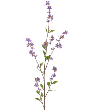 Konstgjorda blommor 119 cm lila har en hög, smal gren med klasar av små lila blommor och gröna blad, perfekta för att lysa upp alla rum.